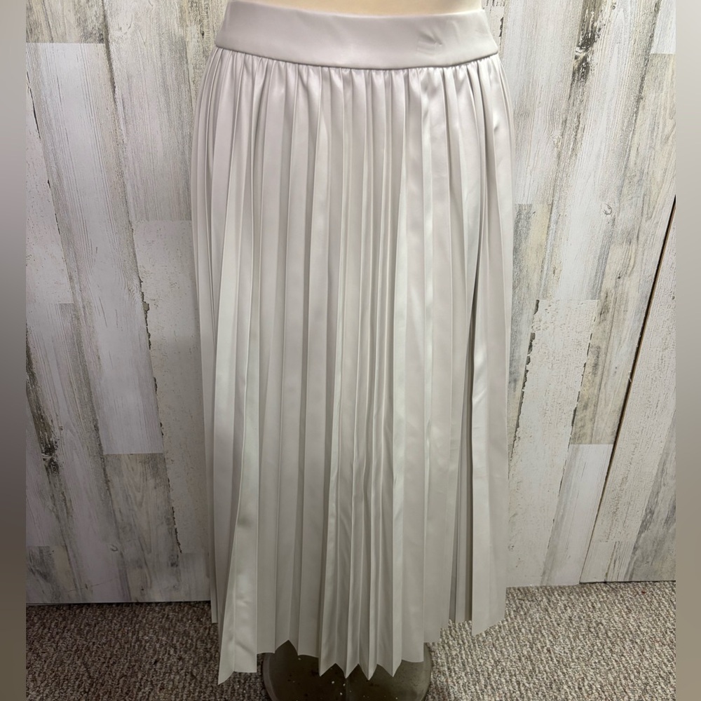 Sincerely Jules Cream A-Line Pleated Faux Leather Skirt